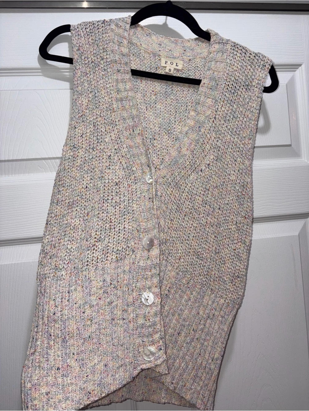 New POL Size S Button-Front Knit Vest in Pastel Multi Shell Buttons
